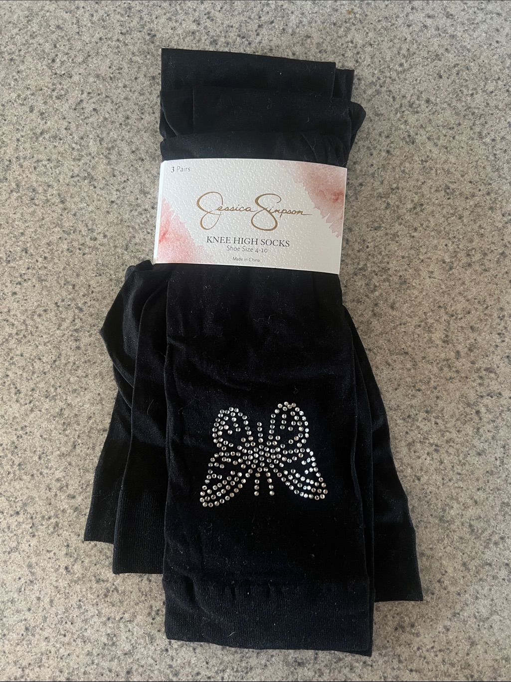 Jessica Simpson Black Knee-High Socks With Rhinestone Butterfly Accent
